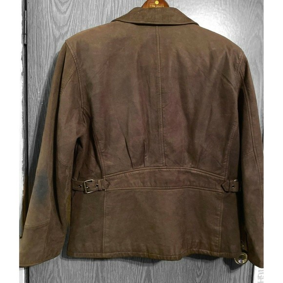 St Johns Womens Jacket L Brown Geniune Suede Leather Zip Front Lined Coat - Picture 5 of 10